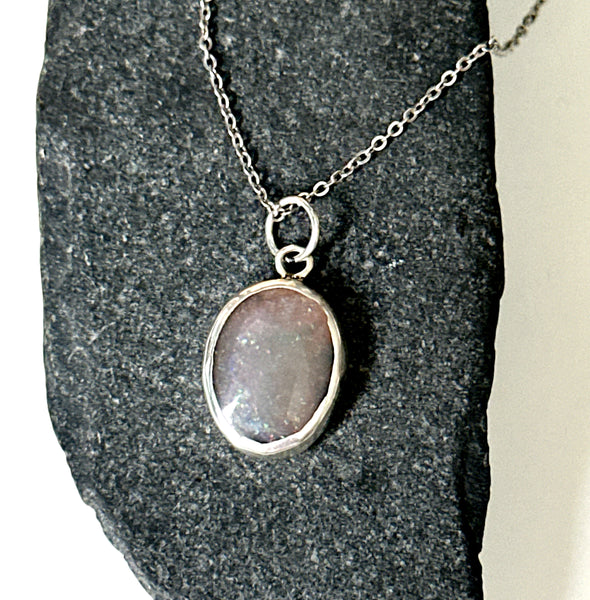 Solid Mintabie Jelly Opal Sterling Silver Pendant Necklace