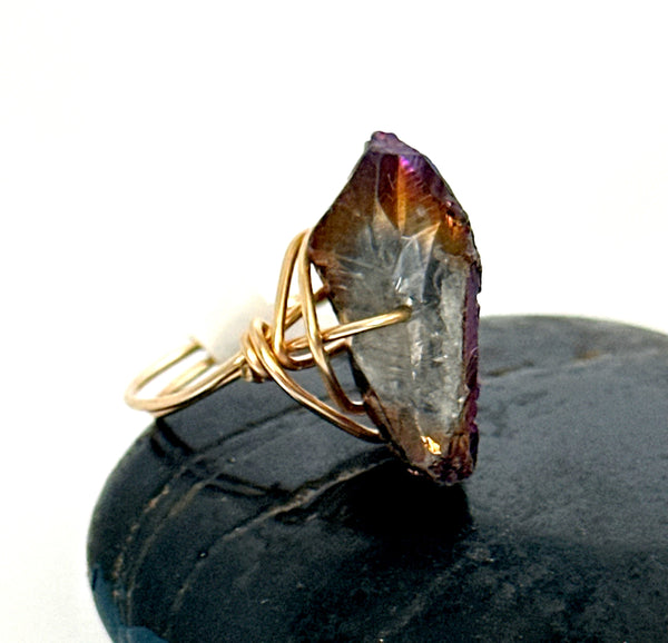Titanium Rock Crystal Quartz 14 ct Gold Filled Wire Ring
