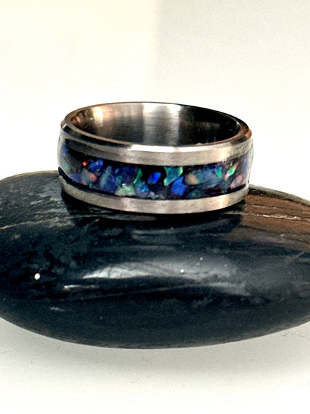 Titanium Opal Inlay Ring Band