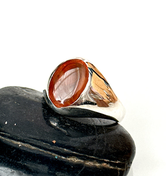 American Fire Opal Sterling Silver Signet Ring