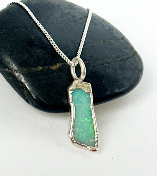 Coober Pedy Opal Silver Pendant Necklace