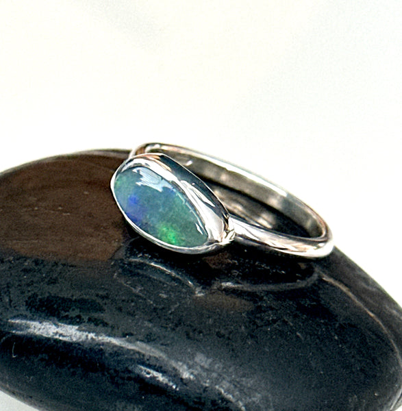 Solid Lightning Ridge Opal Sterling Silver Ring