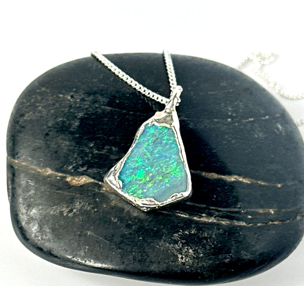 Lightning Ridge Opal Silver Pendant Necklace
