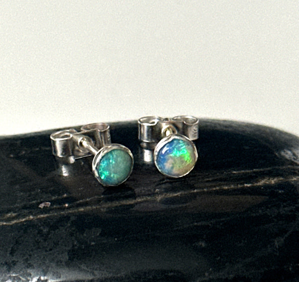 Mintabie Opal Silver Stud Earrings