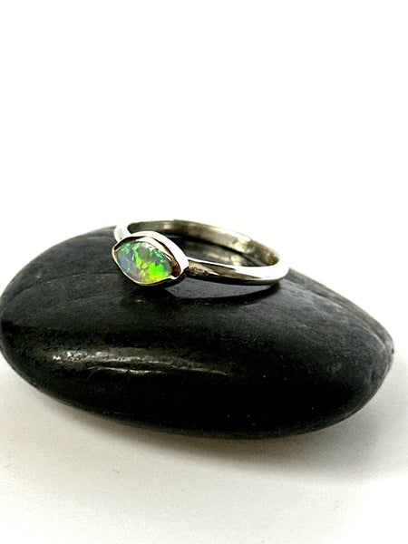 Solid Lightning Ridge Opal 9 Carat Gold & Sterling Silver Ring