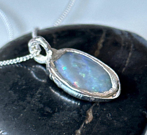 Mintabie Opal Silver Pendant Necklace