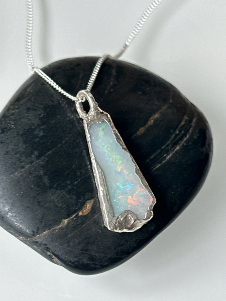 Solid Coober Pedy Opal Silver Pendant Necklace