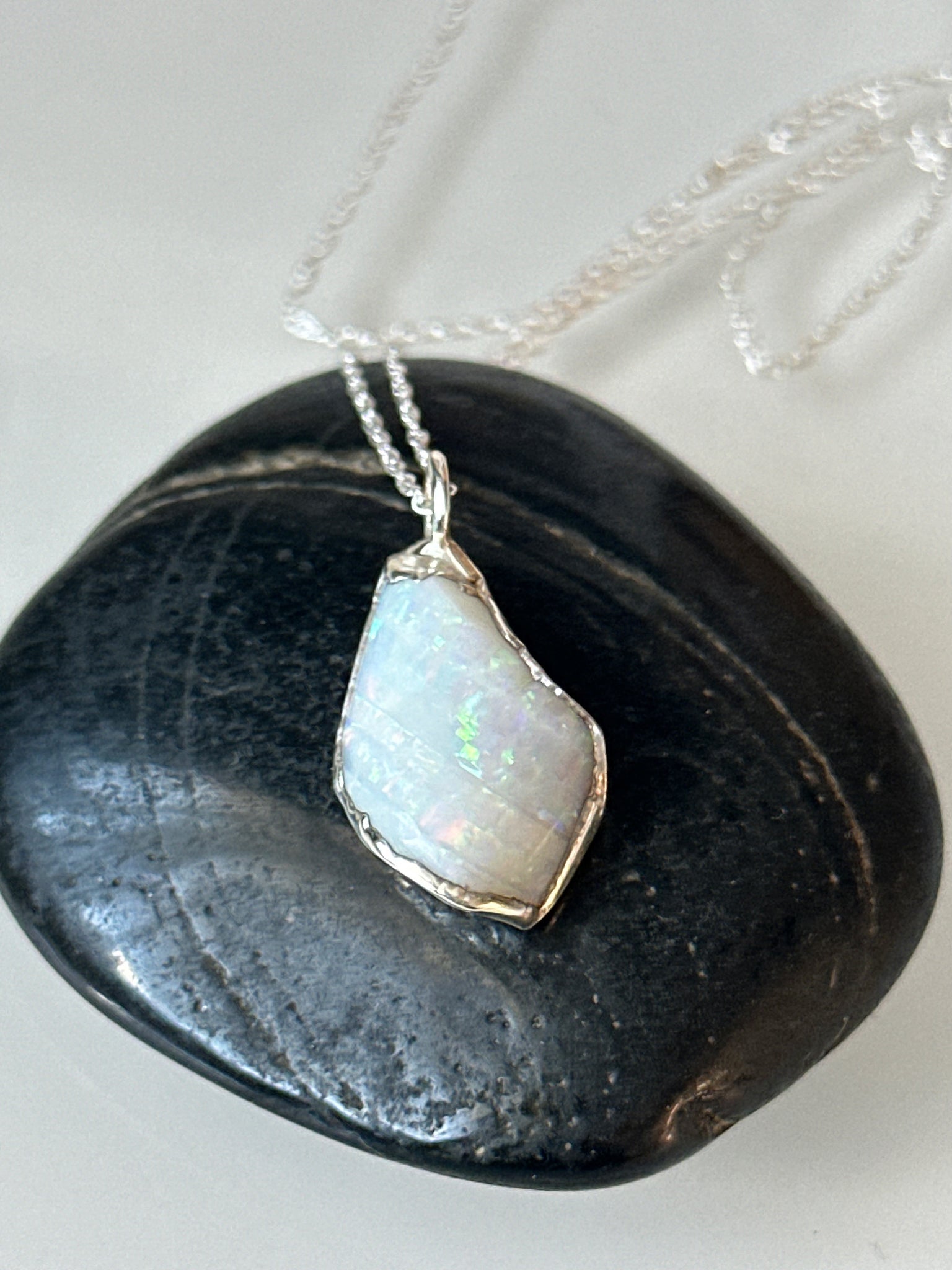 Coober Pedy Shell Opal Silver Pendant Necklace