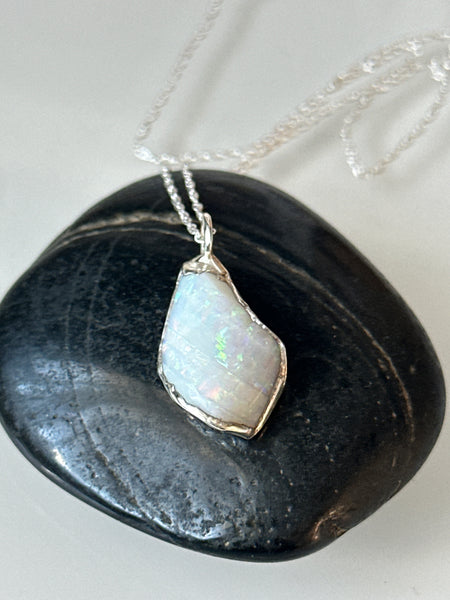 Coober Pedy Shell Opal Silver Pendant Necklace