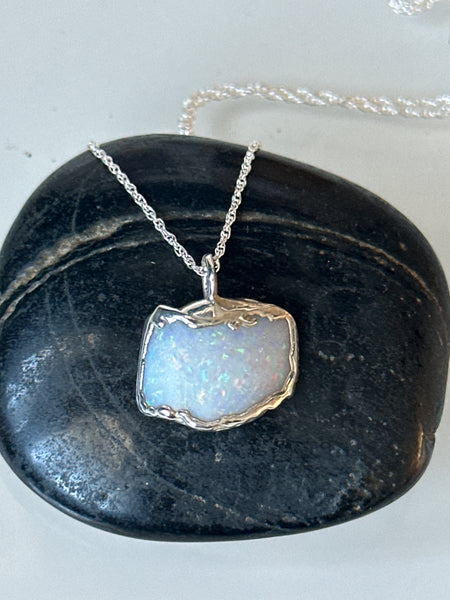 Coober Pedy Shell Opal Silver Pendant Necklace