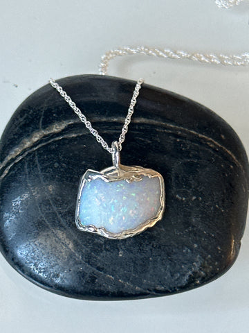 Coober Pedy Shell Opal Silver Pendant Necklace