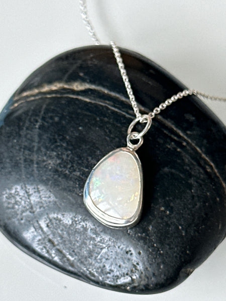 Solid Coober Pedy Opal Sterling Silver Pendant Necklace