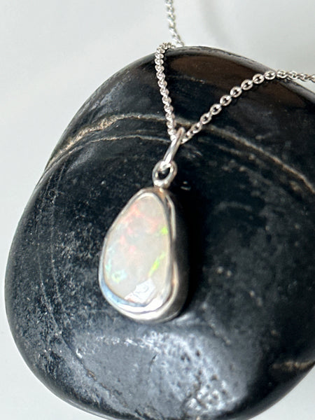 Solid Coober Pedy Opal Sterling Silver Pendant Necklace