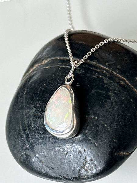 Solid Coober Pedy Opal Sterling Silver Pendant Necklace