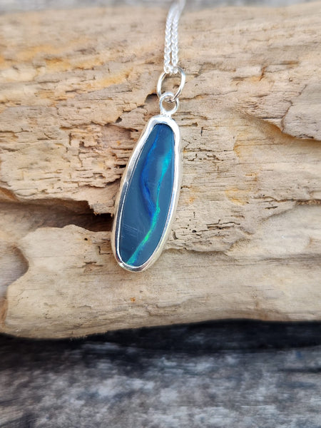 Solid Black Lightning Ridge Opal Sterling Silver Pendant Necklace