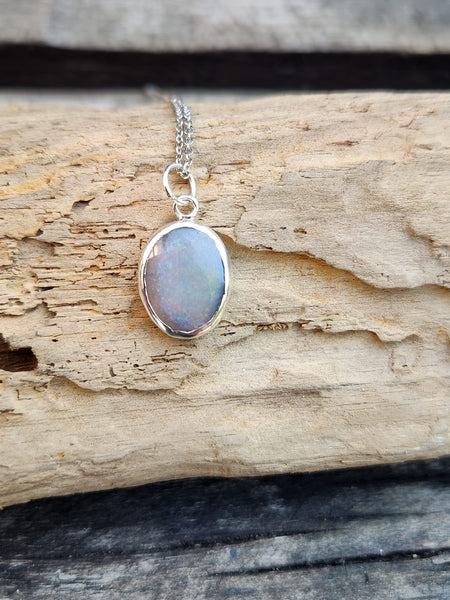 Solid Mintabie Jelly Opal Sterling Silver Pendant Necklace