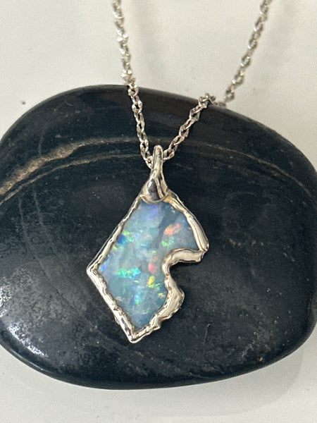 Mintabie Opal Silver Pendant Necklace