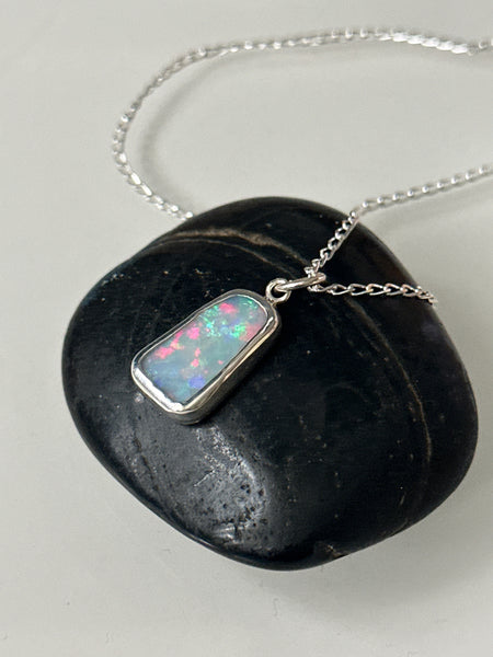 Coober Pedy Opal Sterling Silver Pendant Necklace