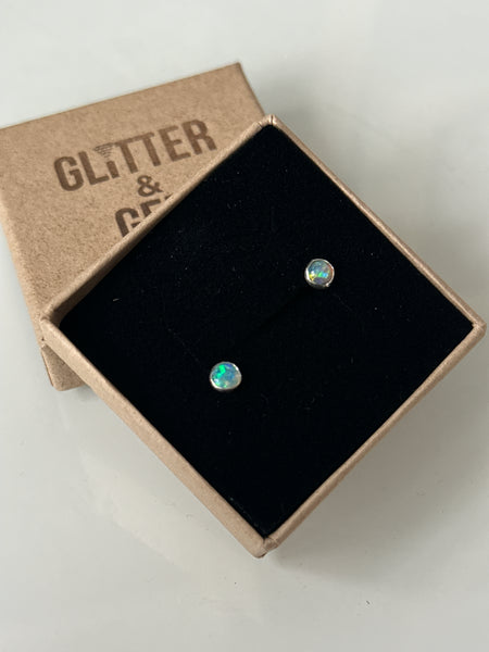 Lightning Ridge Solid Opal Stud Silver Earrings