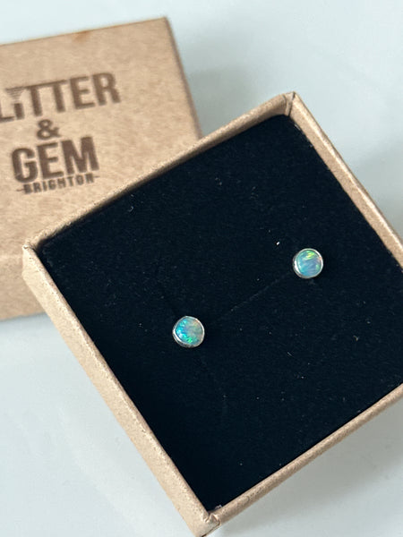 Lightning Ridge Opal Silver Stud Earrings