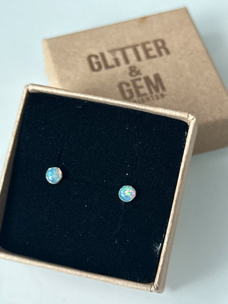 Lightning Ridge Opal Silver Stud Earrings