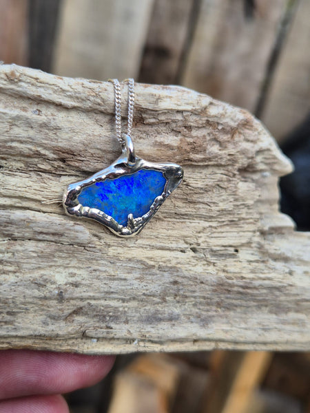 Mintabie Opal Silver Formed Pendant Necklace