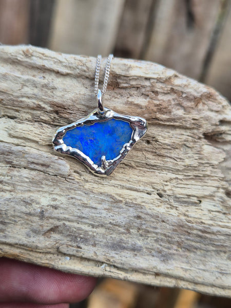 Mintabie Opal Silver Formed Pendant Necklace