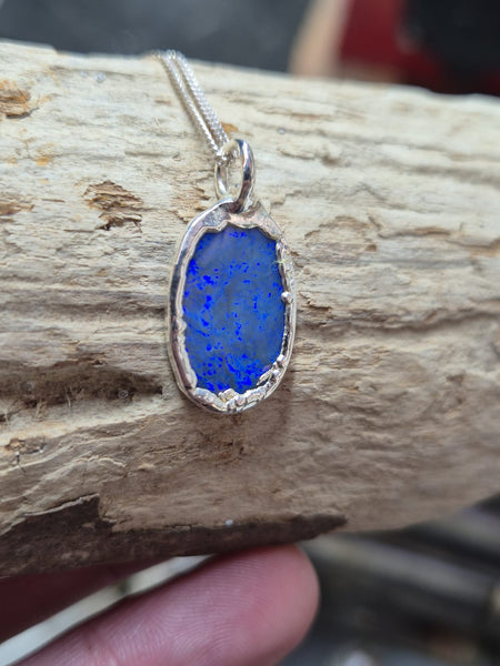 Mintabie Opal Silver Pendant Necklace