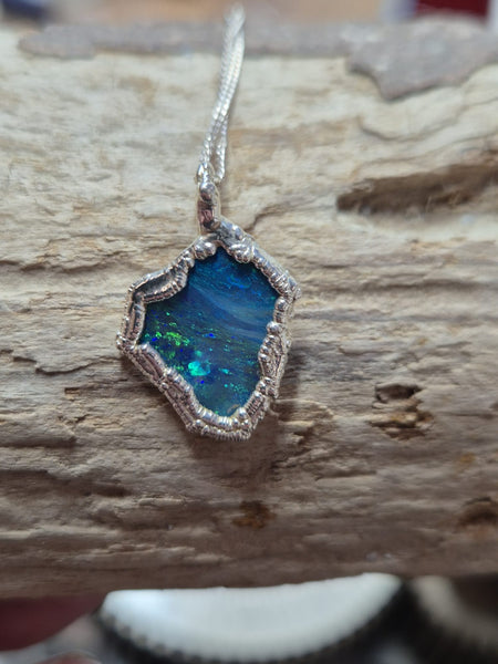 Lightning Ridge Opal Silver Pendant Necklace