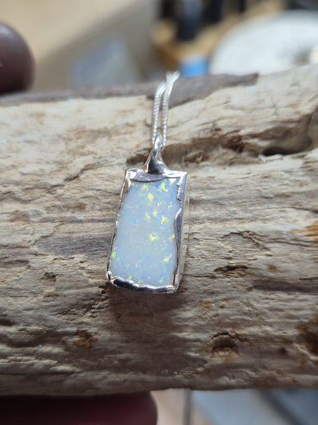 Coober Pedy Opal Silver Pendant Necklace