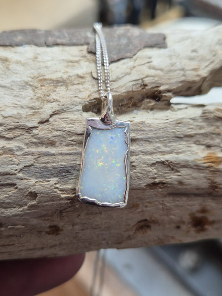 Coober Pedy Opal Silver Pendant Necklace