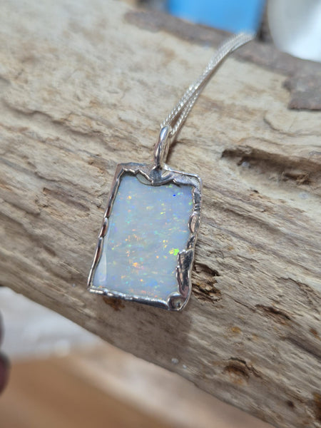 Coober Pedy Opal Silver Pendant Necklace