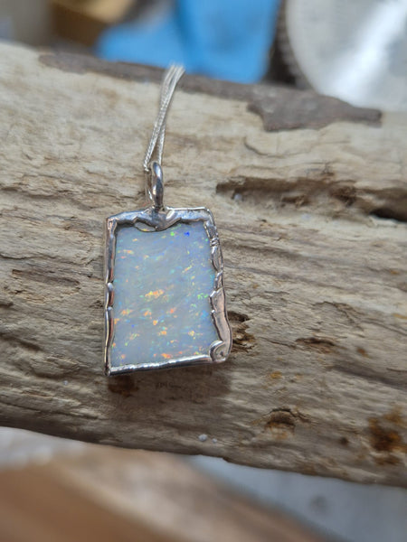 Coober Pedy Opal Silver Pendant Necklace