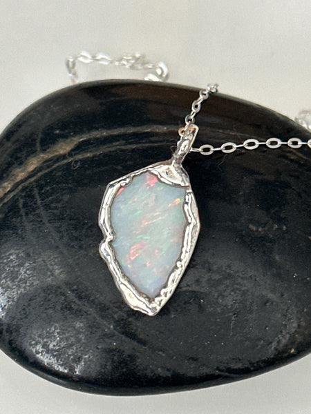 Coober Pedy Opal Silver Pendant Necklace