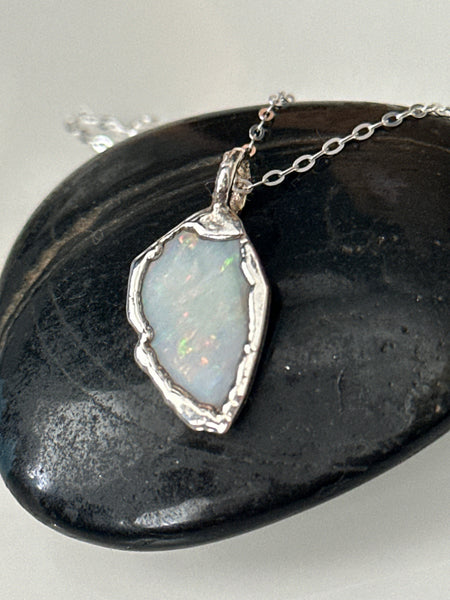 Coober Pedy Opal Silver Pendant Necklace
