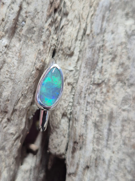 Solid Lightning Ridge Opal Sterling Silver Ring