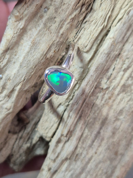 Lightning Ridge Black Opal Sterling Silver Ring