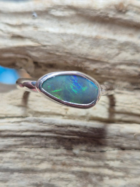 Solid Lightning Ridge Opal Sterling Silver Ring