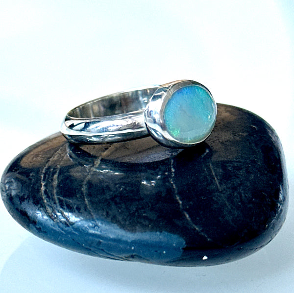 Solid Mintabie Opal Sterling Silver Ring