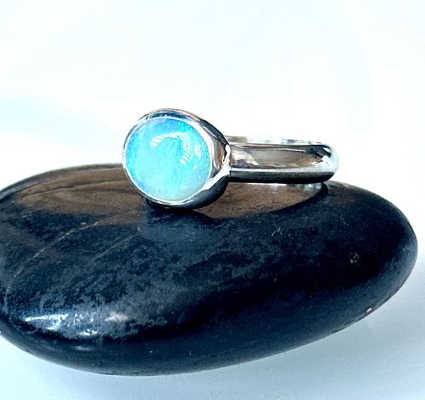 Solid Mintabie Opal Sterling Silver Ring
