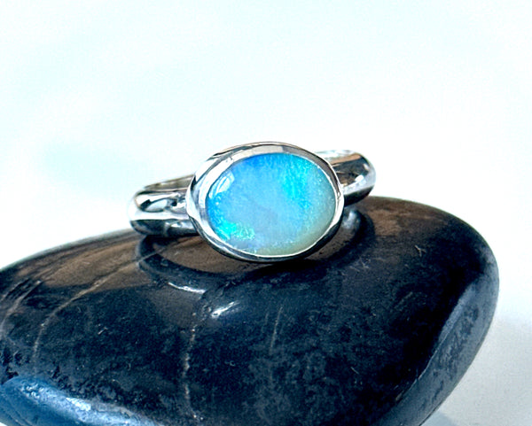 Solid Mintabie Opal Sterling Silver Ring