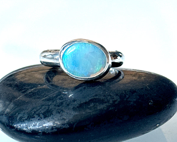 Solid Mintabie Opal Sterling Silver Ring
