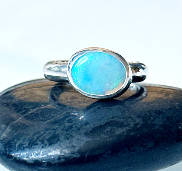 Solid Mintabie Opal Sterling Silver Ring