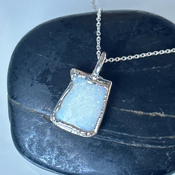 Coober Pedy Opal Pendant Silver Formed Necklace