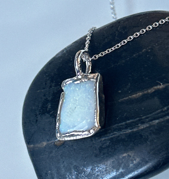Coober Pedy Opal Pendant Silver Formed Necklace