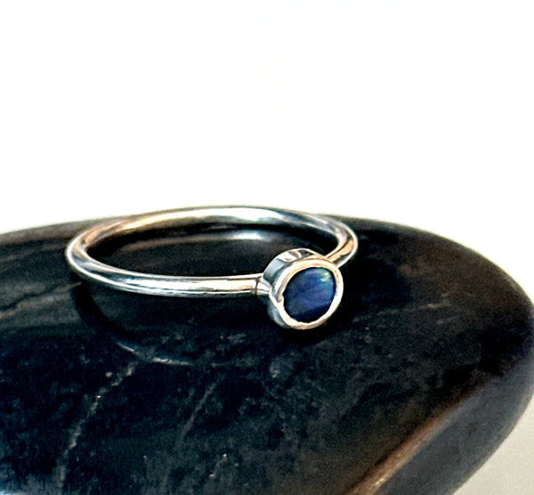 Solid Black Lightning Ridge Opal Sterling Silver Ring
