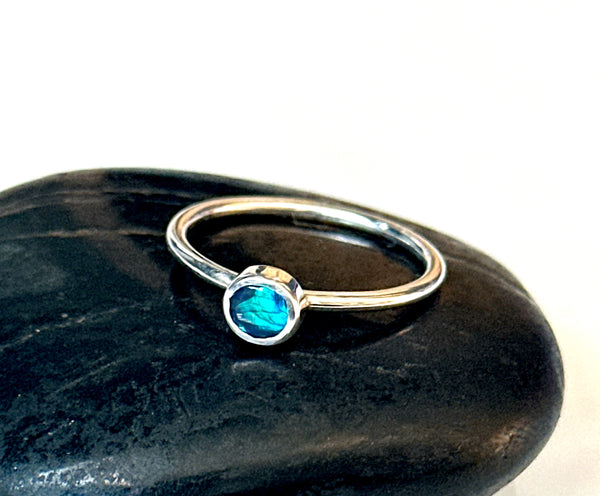 Solid Black Lightning Ridge Opal Sterling Silver Ring