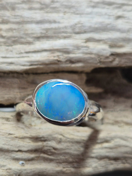 Solid Mintabie Opal Sterling Silver Ring