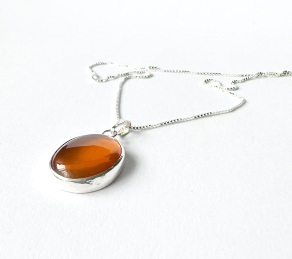 Fire Opal Silver Pendant Necklace
