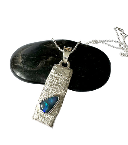 Black Opal Silver Pendant Necklace